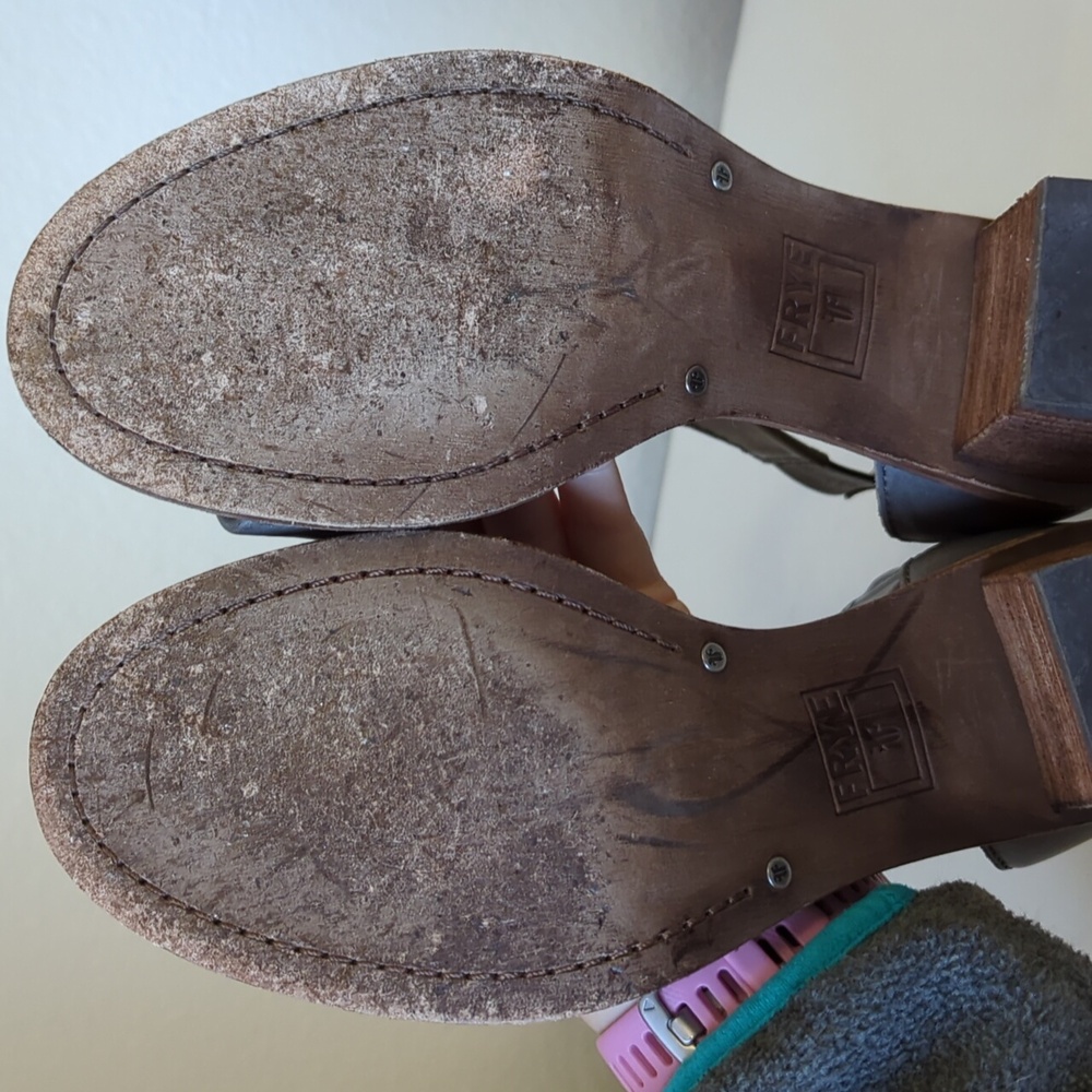 Frye Brielle Charcoal Grey Wooden Ankle Sandals - Size 8 - Picture 13 of 15